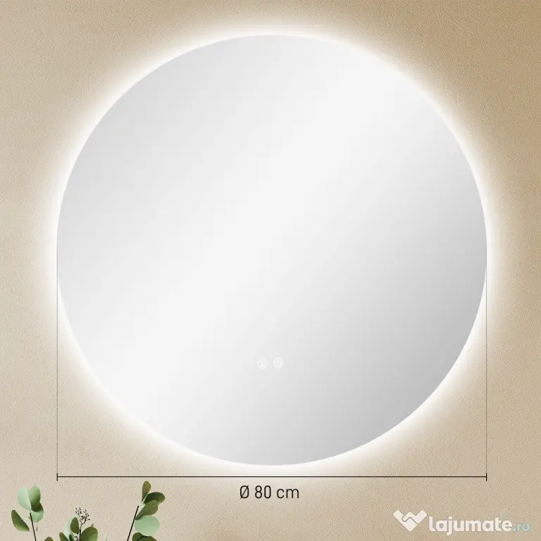 Kleankin Oglinda de Baie Rotunda cu Lumina LED in 3 Culori si intrerupatoare Touch, Ø70x3.5 cm, Transparent | Aosom Romania