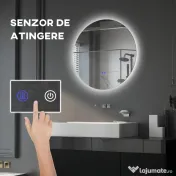 Kleankin Oglinda de Baie Rotunda cu Lumina LED in 3 Culori si intrerupatoare Touch, Ø70x3.5 cm, Transparent | Aosom Romania