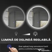 Kleankin Oglinda de Baie Rotunda cu Lumina LED in 3 Culori si intrerupatoare Touch, Ø70x3.5 cm, Transparent | Aosom Romania