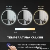 Kleankin Oglinda de Baie Rotunda cu Lumina LED in 3 Culori si intrerupatoare Touch, Ø70x3.5 cm, Transparent | Aosom Romania