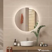 Kleankin Oglinda de Baie Rotunda cu Lumina LED in 3 Culori si intrerupatoare Touch, Ø70x3.5 cm, Transparent | Aosom Romania