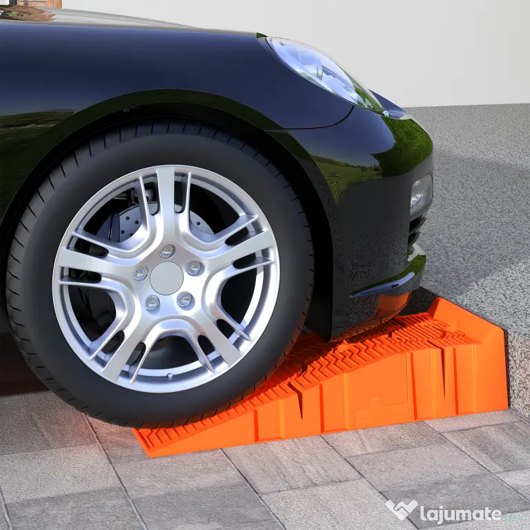 DURHAND Set 2 Rampe de Încărcare pentru Mașină din Plastic cu Sarcină Maximă 5 Tone, 91x30x21 cm, Portocaliu