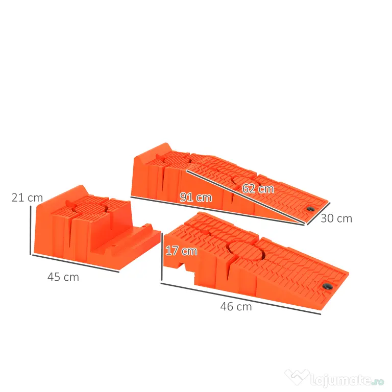 DURHAND Set 2 Rampe de Încărcare pentru Mașină din Plastic cu Sarcină Maximă 5 Tone, 91x30x21 cm, Portocaliu
