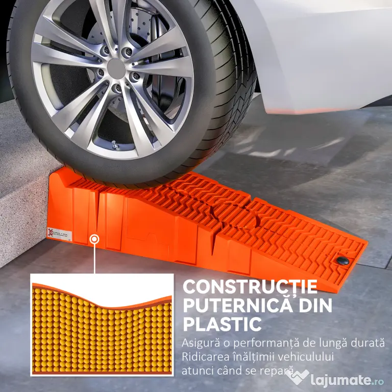 DURHAND Set 2 Rampe de Încărcare pentru Mașină din Plastic cu Sarcină Maximă 5 Tone, 91x30x21 cm, Portocaliu
