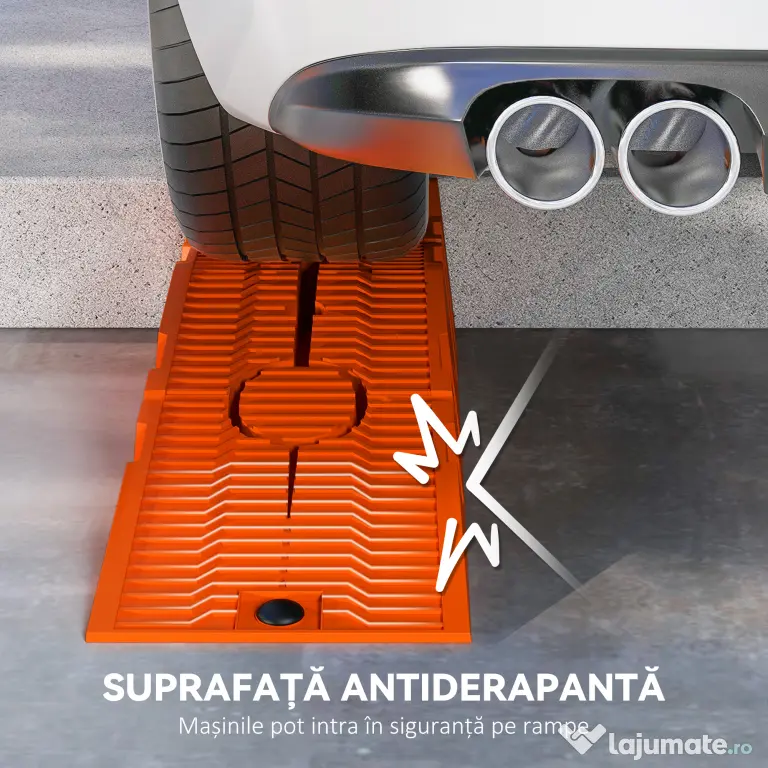 DURHAND Set 2 Rampe de Încărcare pentru Mașină din Plastic cu Sarcină Maximă 5 Tone, 91x30x21 cm, Portocaliu