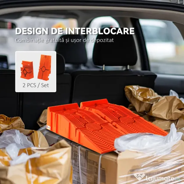 DURHAND Set 2 Rampe de Încărcare pentru Mașină din Plastic cu Sarcină Maximă 5 Tone, 91x30x21 cm, Portocaliu