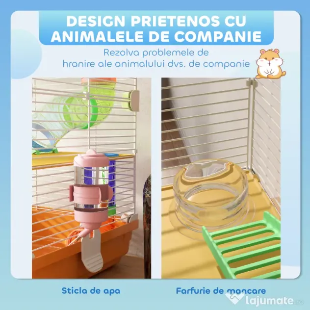 PawHut Cușcă pentru Hamsteri pe 5 Nivele cu Tuburi și Roată din Metal și Plastic Albastru | Aosom Romania