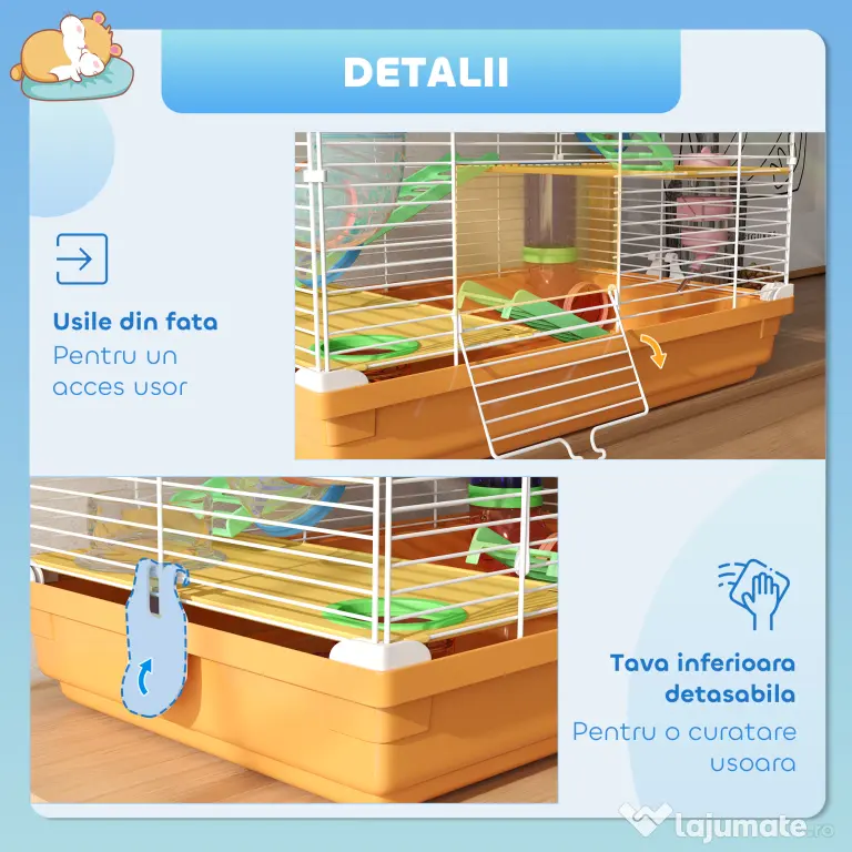PawHut Cușcă pentru Hamsteri pe 5 Nivele cu Tuburi și Roată din Metal și Plastic Albastru | Aosom Romania