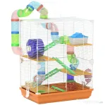 PawHut Cușcă pentru Hamsteri pe 5 Nivele cu Tuburi și Roată din Metal și Plastic Albastru
