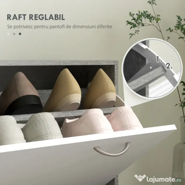 HOMCOM Mobilier Hol, 3 piese, cu Raft pentru Haine, Oglindă, 6 Cârlige, 2 Rafturi și Sertare, 90x24x177 cm, Gri | Aosom Romania