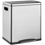 HOMCOM Coș de gunoi cu 2 compartimente de 15L, cu pedală și capac silențios, din oțel inoxidabil și PP, 40x34,8x47,5 cm
