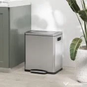 HOMCOM Coș de gunoi cu 2 compartimente de 15L, cu pedală și capac silențios, din oțel inoxidabil și PP, 40x34,8x47,5 cm 
