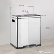 HOMCOM Coș de gunoi cu 2 compartimente de 15L, cu pedală și capac silențios, din oțel inoxidabil și PP, 40x34,8x47,5 cm 