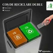 HOMCOM Coș de gunoi cu 2 compartimente de 15L, cu pedală și capac silențios, din oțel inoxidabil și PP, 40x34,8x47,5 cm 
