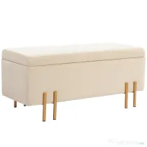 HOMCOM Bancă de Depozitare cu Șezut Tapițat și Picioare Lăcuite Aurii, 100x40x42 cm, Gri | Aosom Romania