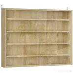 HOMCOM Bacheca Portaoggetti a 5 Ripiani Regolabili in Legno con Ante in Vetro, 80x9.5x60 cm, Color Legno
