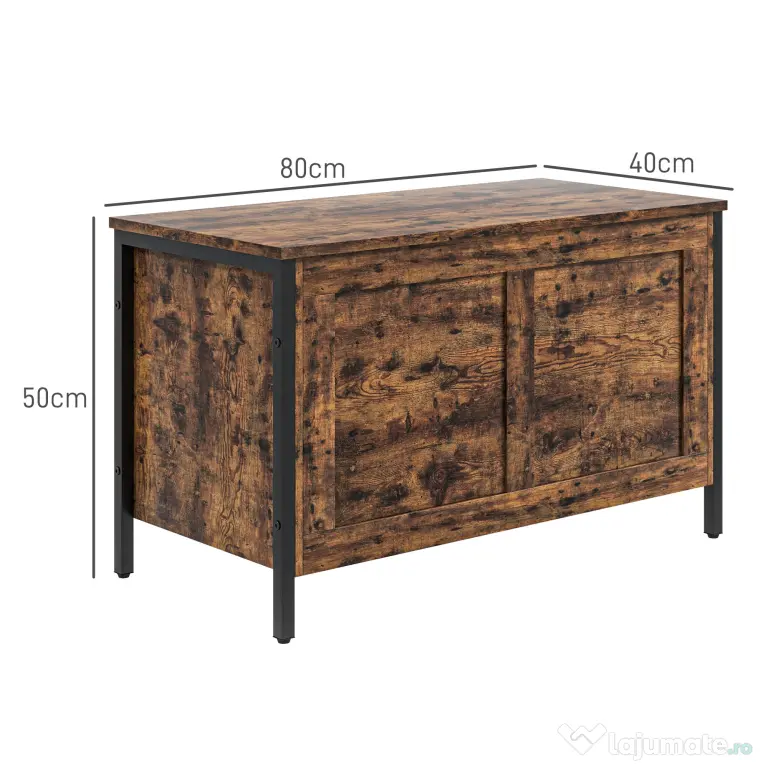 HOMCOM Bancă de Depozitare de 95L în Stil Industrial cu Capac cu Balamale de Siguranță, 80x40x49 cm, Maro Rustic | Aosom Romania