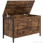 HOMCOM Ladă de depozitare din lemn de 95L, stil industrial, cu capac și balama de siguranță, 80x40x49cm, maro