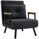 HOMCOM Fotoliu Pat 3 în 1 cu Spătar Reglabil în 5 Poziții și Pernă, 63x73x81 cm, Negru