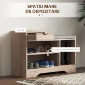 HOMCOM Bancă pentru Încălțăminte cu Pernă de Șezut, 76,5x30x52 cm, Gri | Aosom Romania