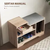 HOMCOM Bancă pentru Încălțăminte cu Pernă de Șezut, 76,5x30x52 cm, Gri | Aosom Romania