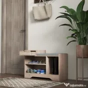 HOMCOM Bancă pentru Încălțăminte cu Pernă de Șezut, 76,5x30x52 cm, Gri | Aosom Romania