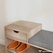 HOMCOM Bancă pentru Încălțăminte cu Pernă de Șezut, 76,5x30x52 cm, Gri | Aosom Romania