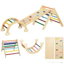 AIYAPLAY Set de Cățărat pentru Copii 5 în 1 cu Triunghi, Arcadă și Rampă, Perfect pentru Copii, 178x64,5x63 cm, Multicolor | Aosom Romania