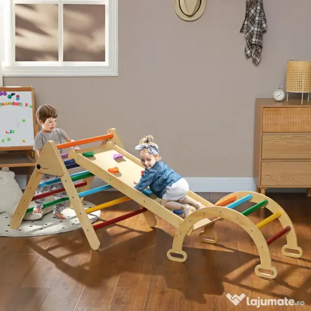 AIYAPLAY Set de Cățărat pentru Copii 5 în 1 cu Triunghi, Arcadă și Rampă, Perfect pentru Copii, 178x64,5x63 cm, Multicolor | Aosom Romania