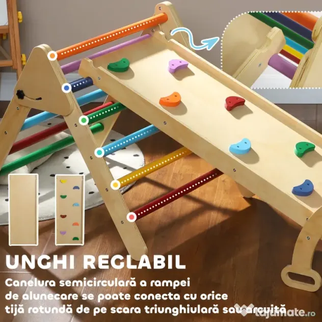 AIYAPLAY Set de Cățărat pentru Copii 5 în 1 cu Triunghi, Arcadă și Rampă, Perfect pentru Copii, 178x64,5x63 cm, Multicolor | Aosom Romania