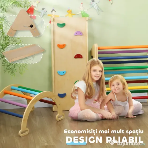 AIYAPLAY Set de Cățărat pentru Copii 5 în 1 cu Triunghi, Arcadă și Rampă, Perfect pentru Copii, 178x64,5x63 cm, Multicolor | Aosom Romania