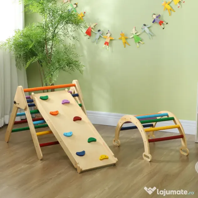 AIYAPLAY Set de Cățărat pentru Copii 5 în 1 cu Triunghi, Arcadă și Rampă, Perfect pentru Copii, 178x64,5x63 cm, Multicolor | Aosom Romania