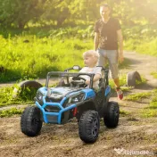 AIYAPLAY Mașinuță Electrică pentru Copii 3-8 Ani cu Telecomandă, Muzică, Faruri, Centură și Claxon, 120x80x75 cm, Albastru | Aosom Romania 