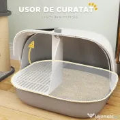 PawHut Litieră pentru Pisici Închisă cu Capac, Lopățică și Ușă din PP, 58x46x39 cm, Gri Deschis | Aosom Romania