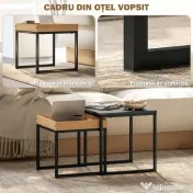 HOMCOM Set 2 Măsuțe de Cafea Moderne cu Picioare în Formă de U, Măsuțe de Sufragerie din Lemn și Oțel, 40x40x40 cm, Negru | Aosom Romania