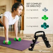 SPORTNOW Set de haltere cu suport, 3 perechi de greutăți de 2 x 1 kg, 2 x 3 kg, 2 x 5 kg, Multicolor | Aosom Romania