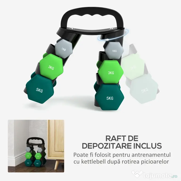 SPORTNOW Set de haltere cu suport, 3 perechi de greutăți de 2 x 1 kg, 2 x 3 kg, 2 x 5 kg, Multicolor | Aosom Romania