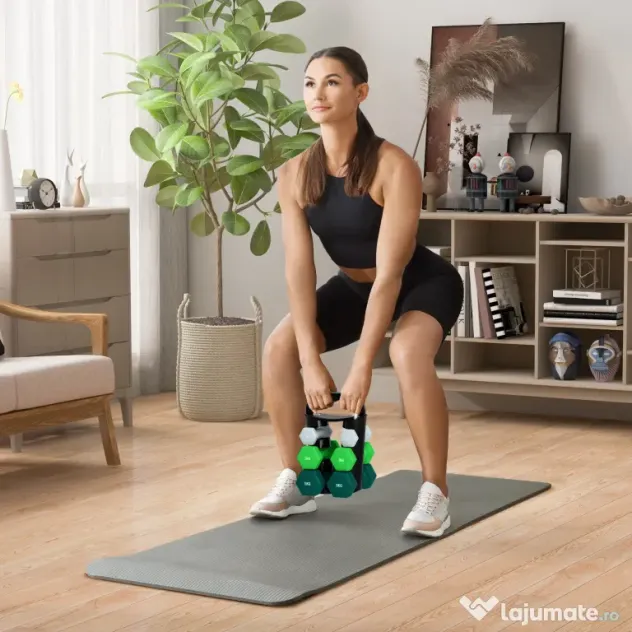 SPORTNOW Set de haltere cu suport, 3 perechi de greutăți de 2 x 1 kg, 2 x 3 kg, 2 x 5 kg, Multicolor | Aosom Romania
