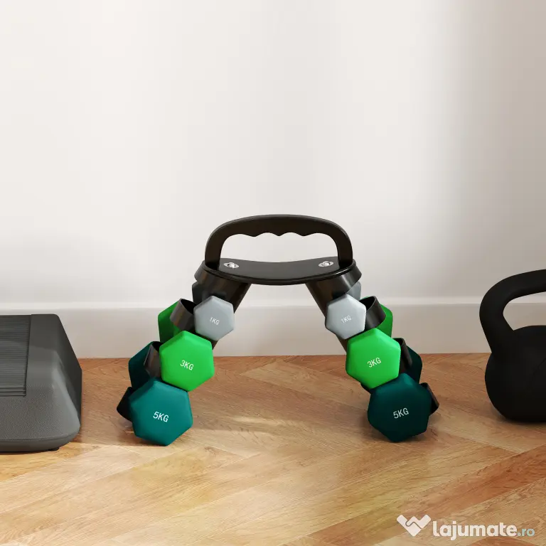 SPORTNOW Set de haltere cu suport, 3 perechi de greutăți de 2 x 1 kg, 2 x 3 kg, 2 x 5 kg, Multicolor | Aosom Romania