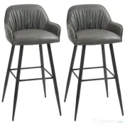 HOMCOM Set 2 Scaune de Bar din Piele Ecologică PU, Scaune Înalte cu Suport pentru Picioare, 52x53x99 cm, Gri Închis | Aosom Romania
