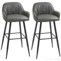 HOMCOM Set 2 Scaune de Bar din Piele Ecologică PU, Scaune Înalte cu Suport pentru Picioare, 52x53x99 cm, Gri Închis | Aosom Romania