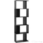 HOMCOM Bibliotecă cu 5 Rafturi Divizate în Formă de S din Lemn, 60x24x184.5 cm, Negru | Aosom Romania 