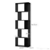 HOMCOM Bibliotecă cu 5 Rafturi Divizate în Formă de S din Lemn, 60x24x184.5 cm, Negru | Aosom Romania 