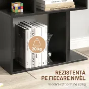 HOMCOM Bibliotecă cu 5 Rafturi Divizate în Formă de S din Lemn, 60x24x184.5 cm, Negru | Aosom Romania 