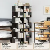 HOMCOM Bibliotecă cu 5 Rafturi Divizate în Formă de S din Lemn, 60x24x184.5 cm, Negru | Aosom Romania 