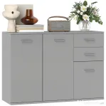 HOMCOM Bufet Modern cu 3 Dulapuri și 2 Sertare, din Lemn, 106x35x76 cm, Gri Deschis