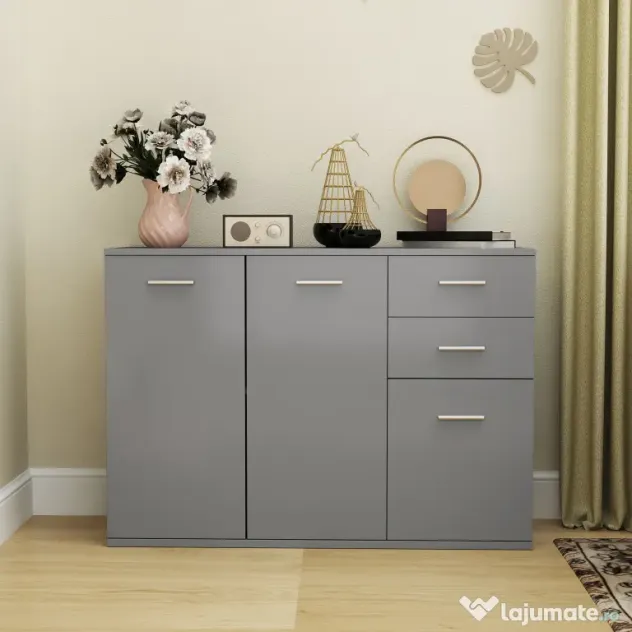 HOMCOM Dulap 3uși+2sertare gri 106x35x76 | Aosom Romania