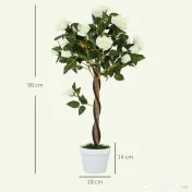 Outsunny Plantă Artificială de Trandafir cu 21 de Flori Ø18x90 cm Portocaliu cu Vas | Aosom Romania 