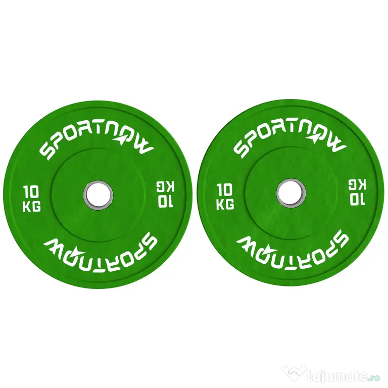 SPORTNOW Set de 2 Discuri Greutăți 2x10 kg din Cauciuc, cu Gaură de 5 cm pentru Gantere și Grijuri, Ø45x4 cm, Verde | Aosom Romania