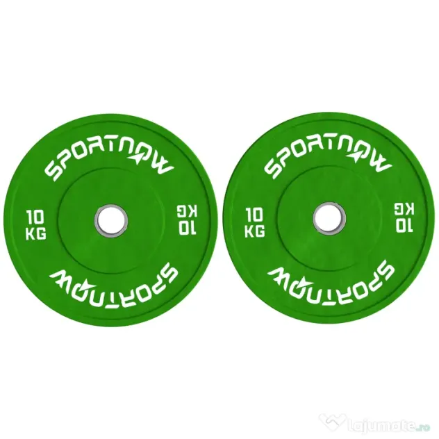 SPORTNOW Set de 2 Discuri Greutăți 2x10 kg din Cauciuc, cu Gaură de 5 cm pentru Gantere și Grijuri, Ø45x4 cm, Verde | Aosom Romania